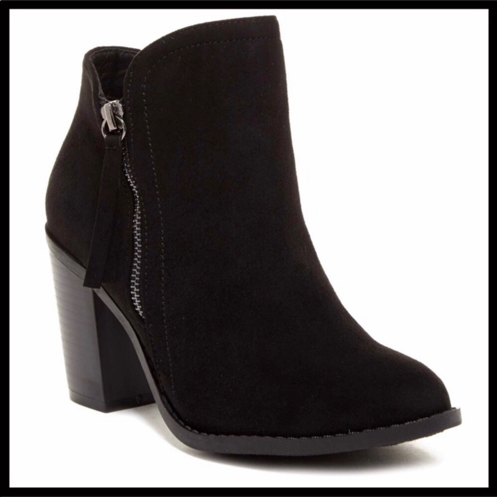 BLACK ANKLE BOOTIES MOTO BLOCK HEEL BOOTS A3C - Picture 8 of 8